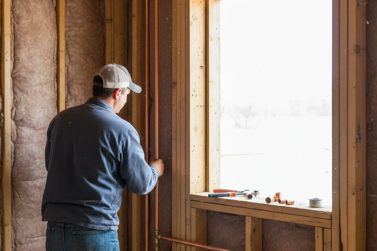 Licensed plumber running new copper supply lines in a Golden Valley home